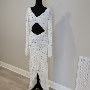 AFRM White and Black Polka Dot High Low Dress